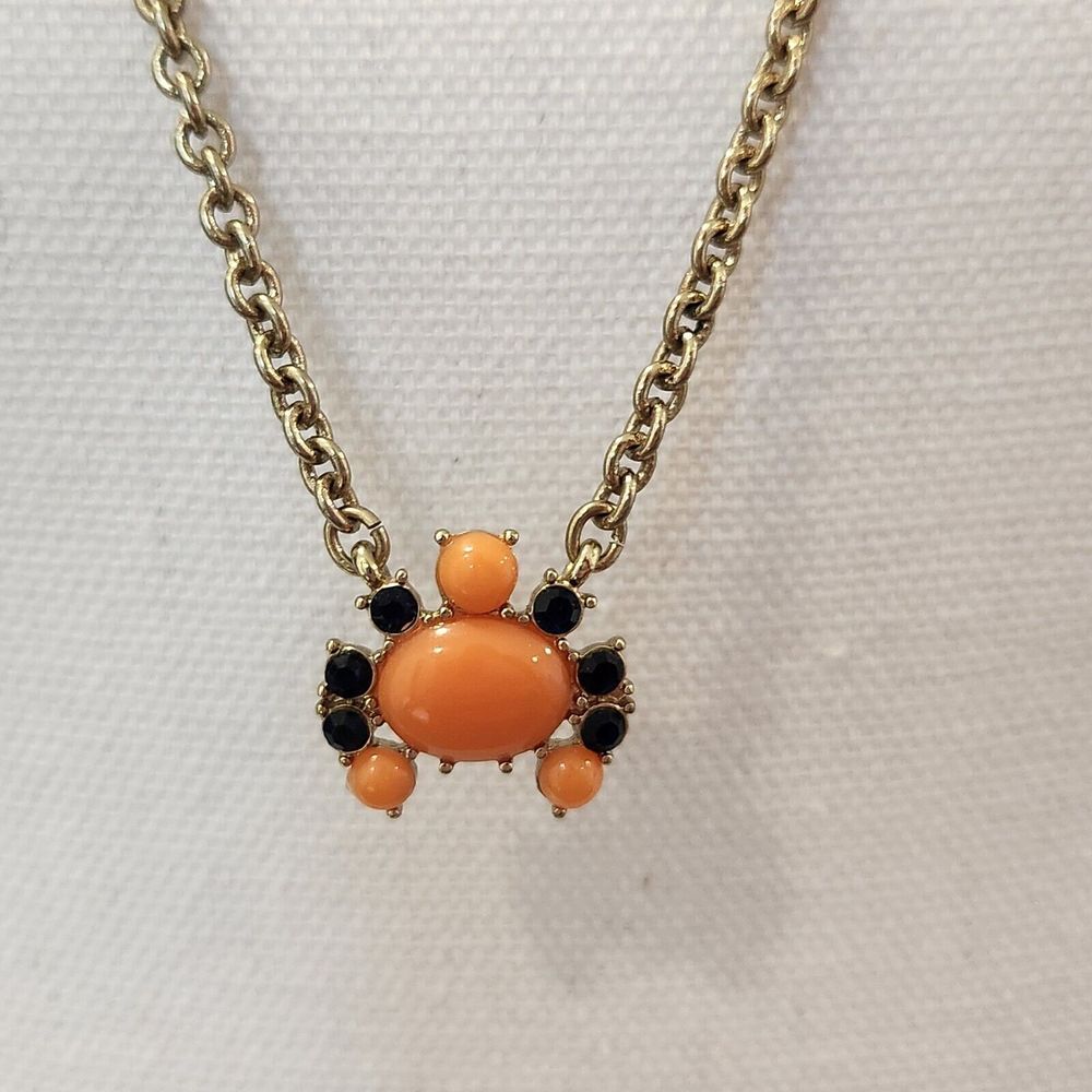 Banana Republic 31" Long Crab Pendant Necklace Orange Navy‎ Gold Tone Chain